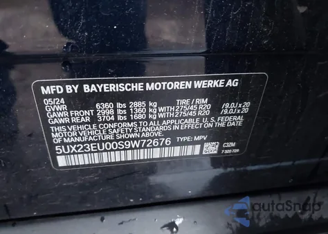 2025 BMW X5 xDrive40I z USA, uszkodzony, nr VIN 5UX23EU00S9W72676